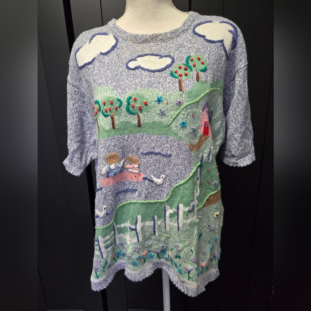 Vintage 1990s Alfred Dunner cutesy grannycore embroidered knit sweater